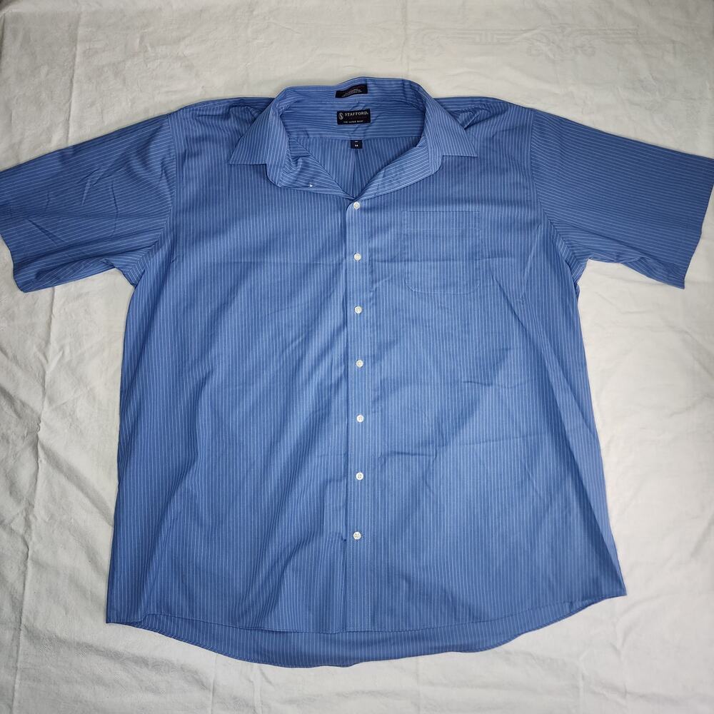 STAFFORD Mens size 4XL Blue/Grey Pinstripe shirt- Very Sharp